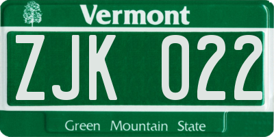 VT license plate ZJK022