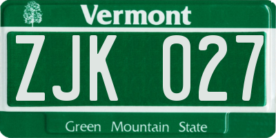 VT license plate ZJK027