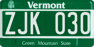 VT license plate ZJK030
