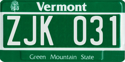 VT license plate ZJK031