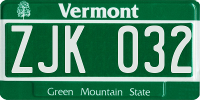 VT license plate ZJK032