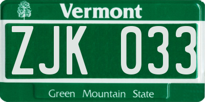 VT license plate ZJK033