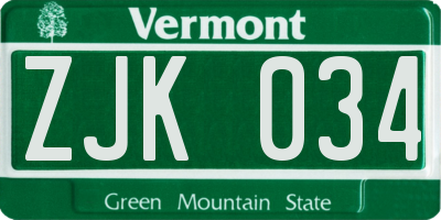 VT license plate ZJK034