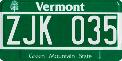 VT license plate ZJK035