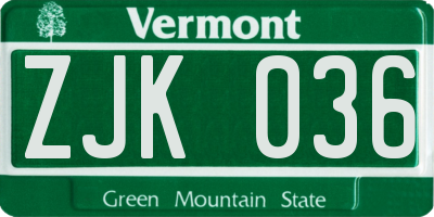 VT license plate ZJK036