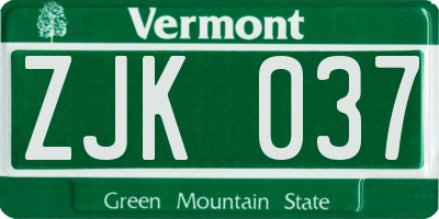 VT license plate ZJK037