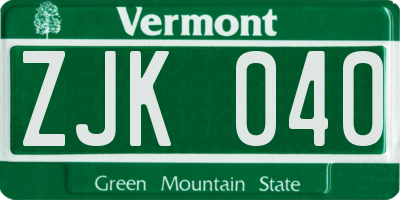 VT license plate ZJK040