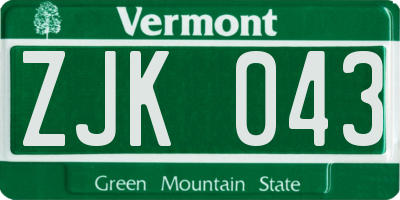 VT license plate ZJK043