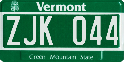 VT license plate ZJK044