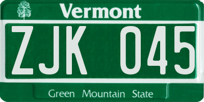 VT license plate ZJK045