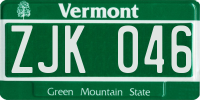 VT license plate ZJK046