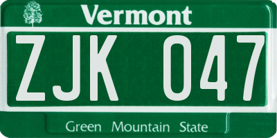 VT license plate ZJK047
