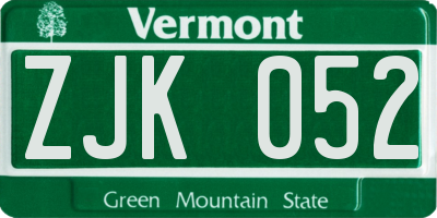 VT license plate ZJK052