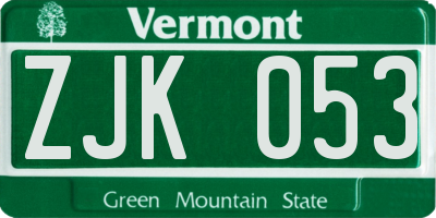 VT license plate ZJK053