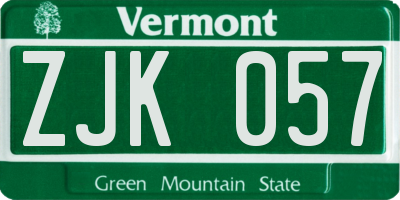 VT license plate ZJK057