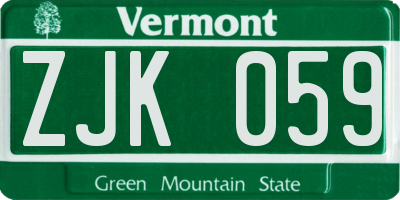 VT license plate ZJK059