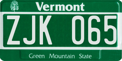VT license plate ZJK065