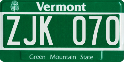 VT license plate ZJK070