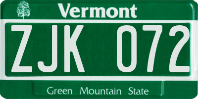VT license plate ZJK072