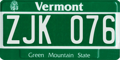 VT license plate ZJK076