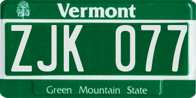 VT license plate ZJK077