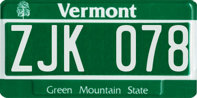 VT license plate ZJK078