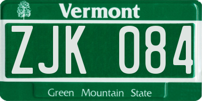 VT license plate ZJK084