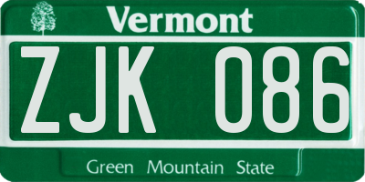 VT license plate ZJK086