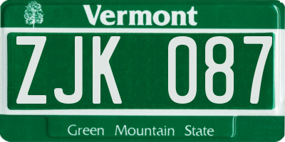 VT license plate ZJK087