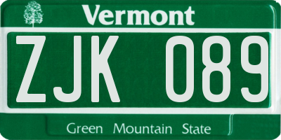 VT license plate ZJK089