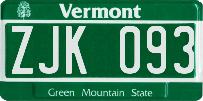 VT license plate ZJK093