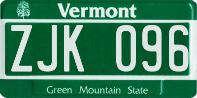 VT license plate ZJK096