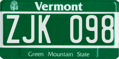 VT license plate ZJK098