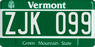 VT license plate ZJK099