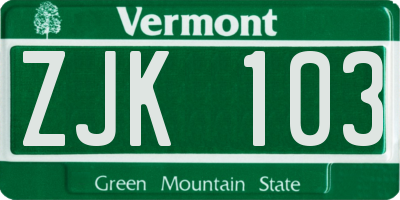 VT license plate ZJK103