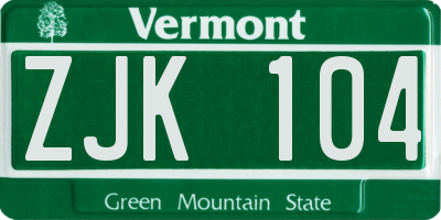 VT license plate ZJK104