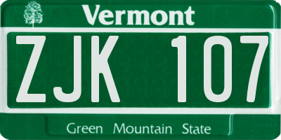 VT license plate ZJK107