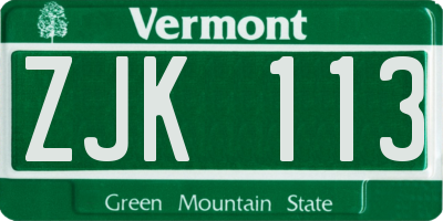 VT license plate ZJK113