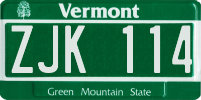 VT license plate ZJK114