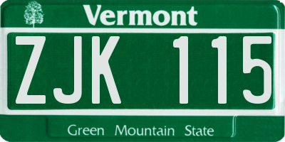VT license plate ZJK115