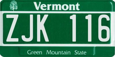 VT license plate ZJK116