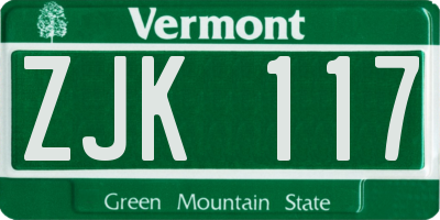 VT license plate ZJK117