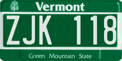 VT license plate ZJK118