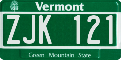 VT license plate ZJK121