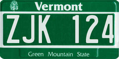 VT license plate ZJK124