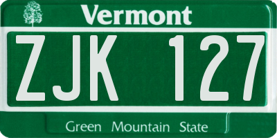 VT license plate ZJK127
