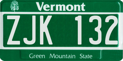 VT license plate ZJK132