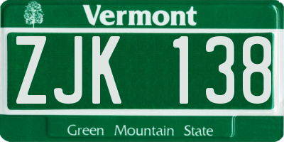 VT license plate ZJK138