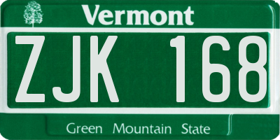 VT license plate ZJK168