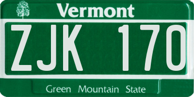 VT license plate ZJK170